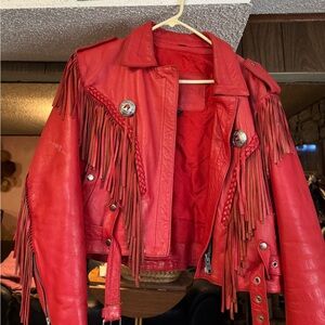 Vintage red tassel motorcycle jacket OBO